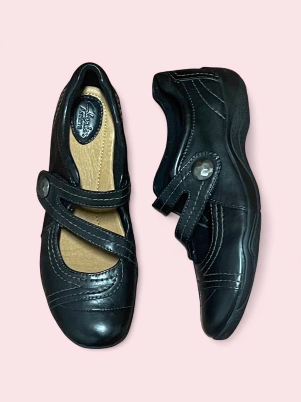 Clarks Kessa Agnes Black Leather Mary Jane Ballet Flats Comfort Women’s 9 NWOT